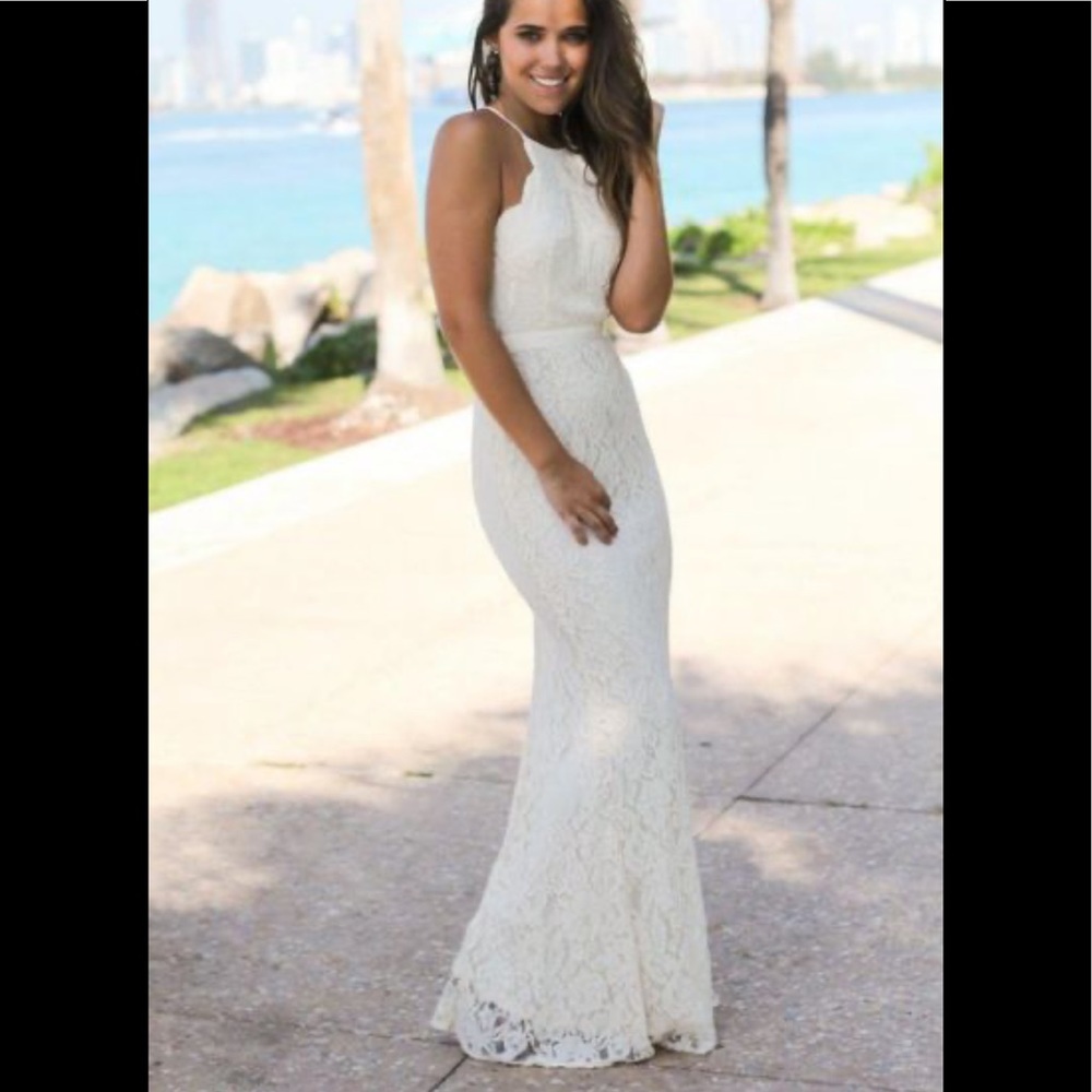 Never worn, Beige Lace Maxi Dress